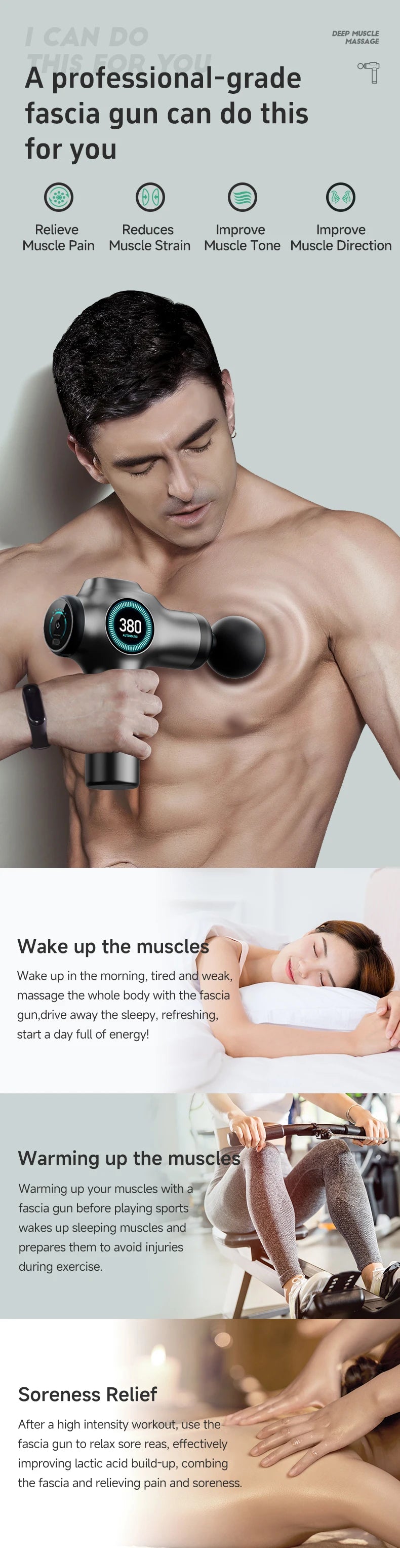 Massage Gun Deep Tissue,  Muscle Fascia gun，Muscle Massage Gun for Pain Relief with 4 Massage Heads & 6 Speeds